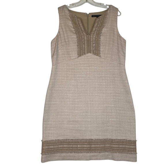 White House Black Market Sheath Linen Blend Dress 12 Oatmeal Office Old Money - Picture 2 of 13